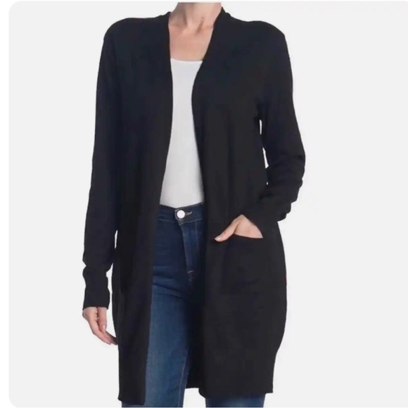 Sweet Romeo Black Long Open Front Cardigan Sweater Size Large - Picture 1 of 7